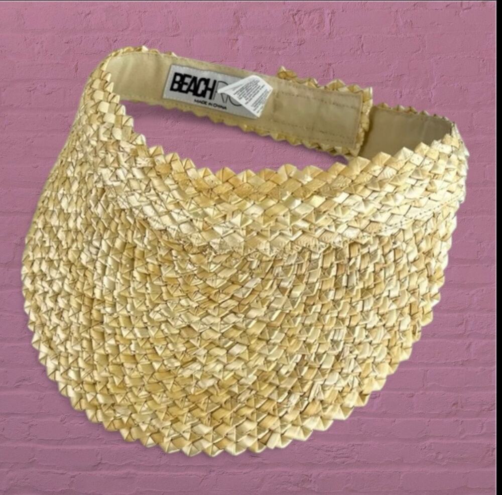 Beach Riot Womens Straw Visor Wide Brim Adjustable Tan Sun Hat Resort Boutique